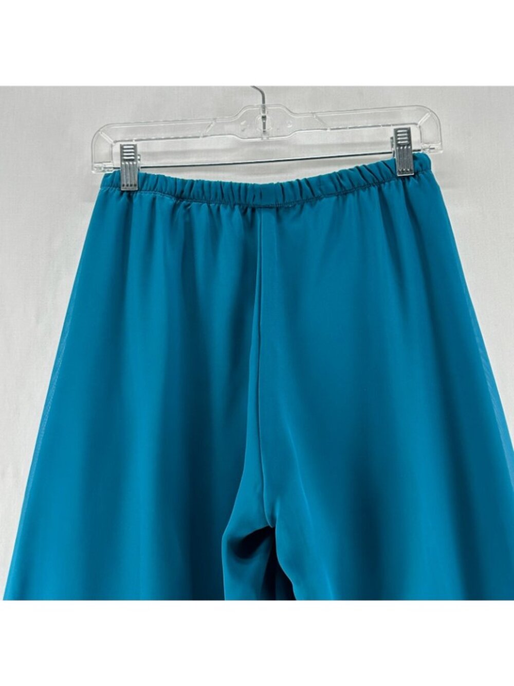 American Glamour Badgley Mischka Chiffon Wide Leg Pants S Lined Drawstring Teal - Picture 8 of 16